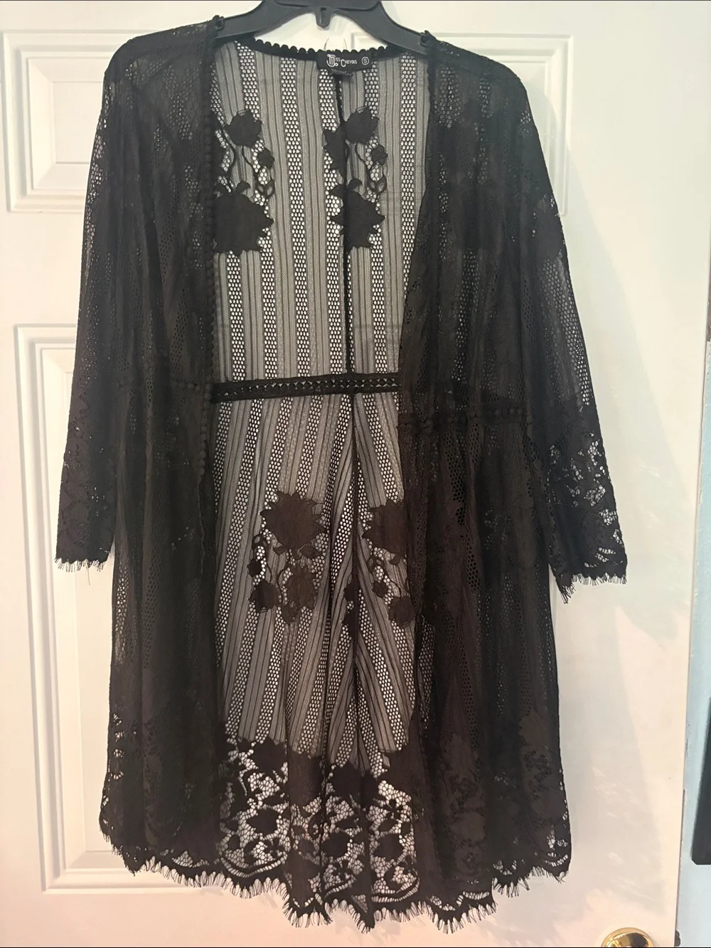 Miss Chievous Sheer Black Lace Cardigan with Floral Embroidery
